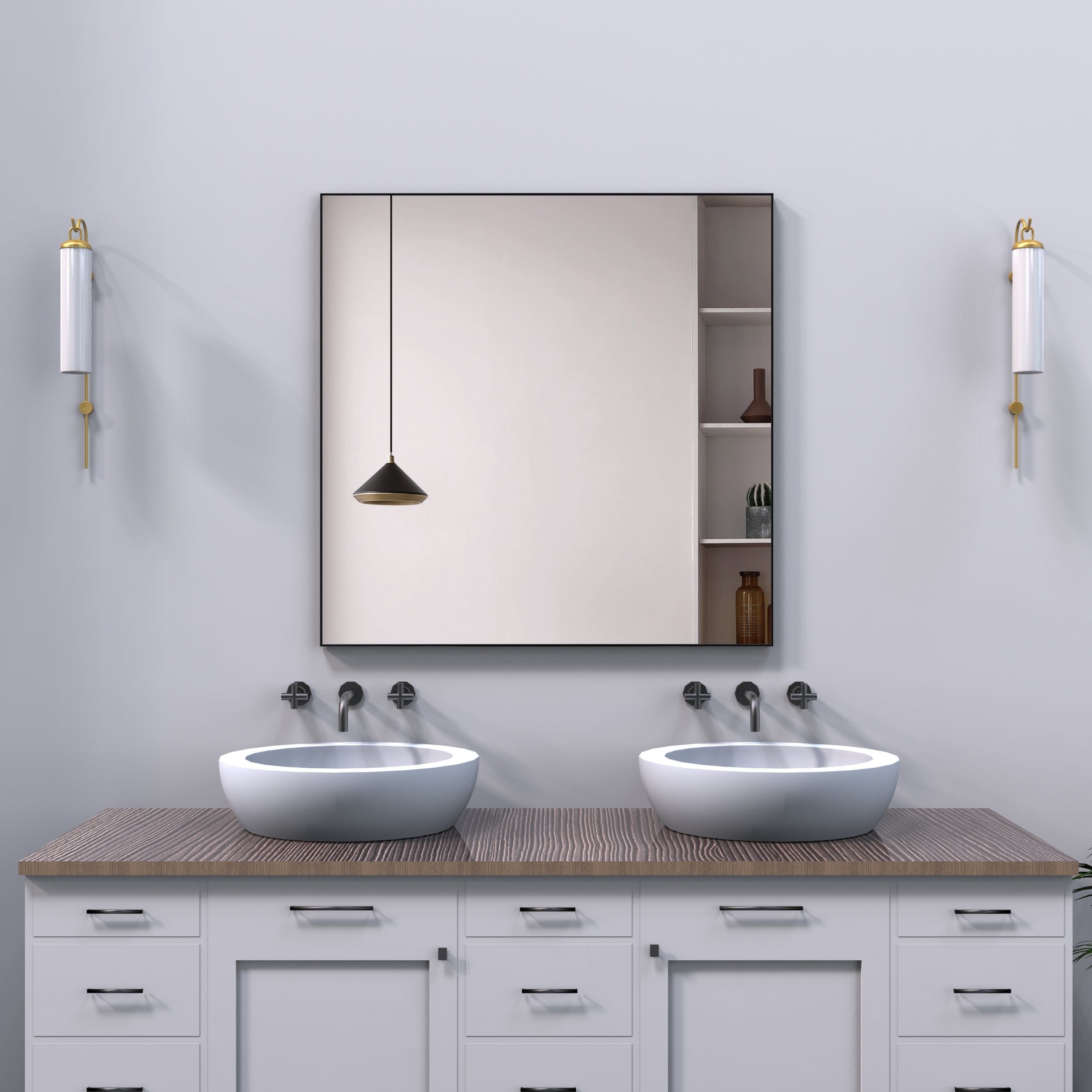 36X36" Oversized Modern Rectangle Bathroom Mirror with Balck Frame Decorative Large Wall Mirrors