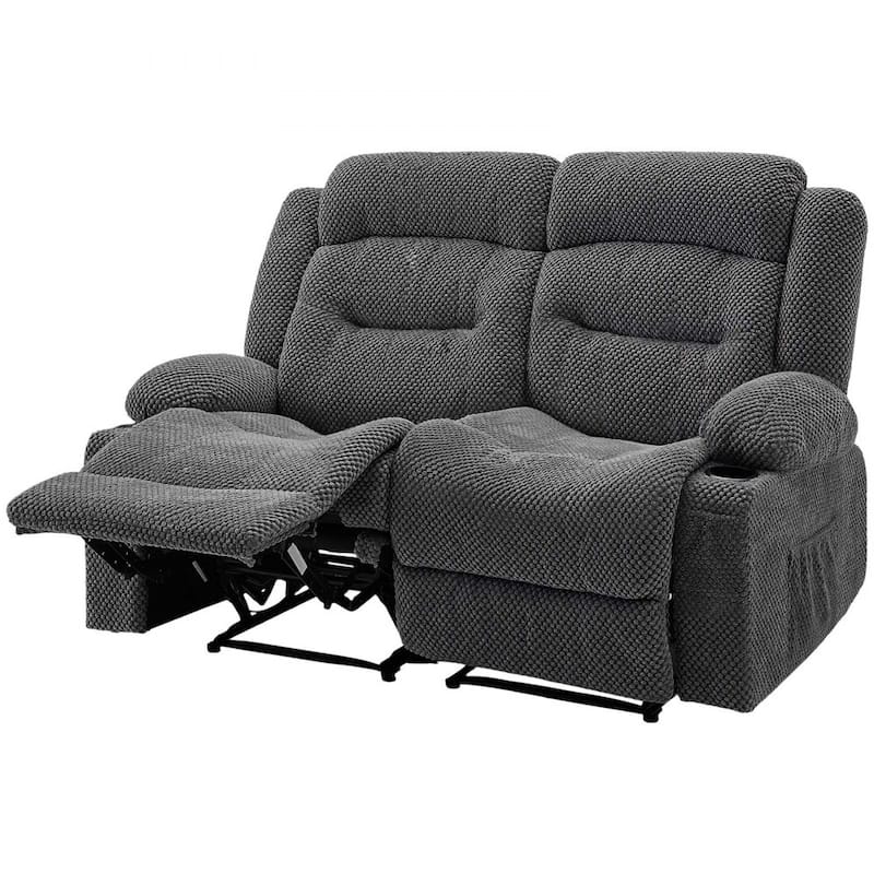 Grey Corduroy Recliner Loveseat with Vibration Massage, Lumbar Heat and USB Ports - 63 x 37 x 42.9 in
