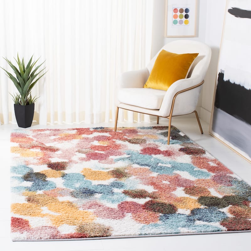 SAFAVIEH Calista Shag Sanie Abstract 1-inch Thick Rug - 4'5" x 6'5" - Red/Blue