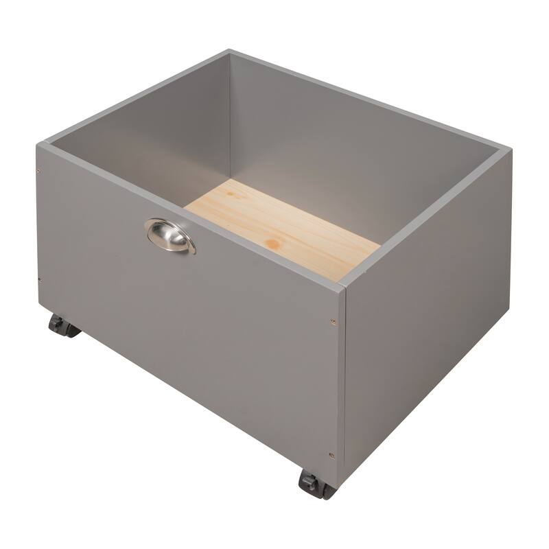 Loft Bed Wood Bed with Two Storage Boxes - Gray