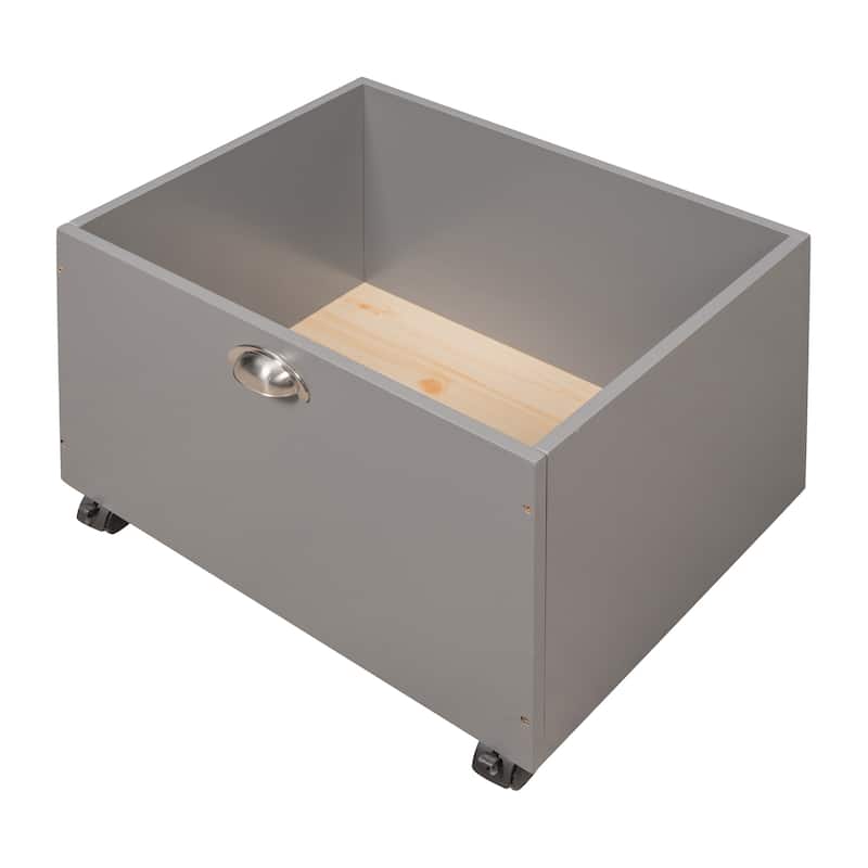 Twin size Loft bed Wood bed with Two Storage Boxes - Gray