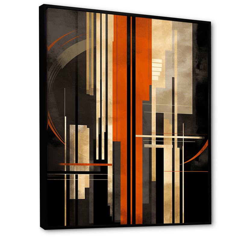 Designart "Orange And Grey Vectors I" Abstract Shapes Framed Canvas Prints