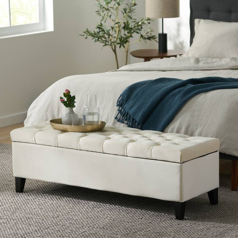 51" Button-Tufted Diamond Stitch Storage Ottoman with Pressure Hinges
