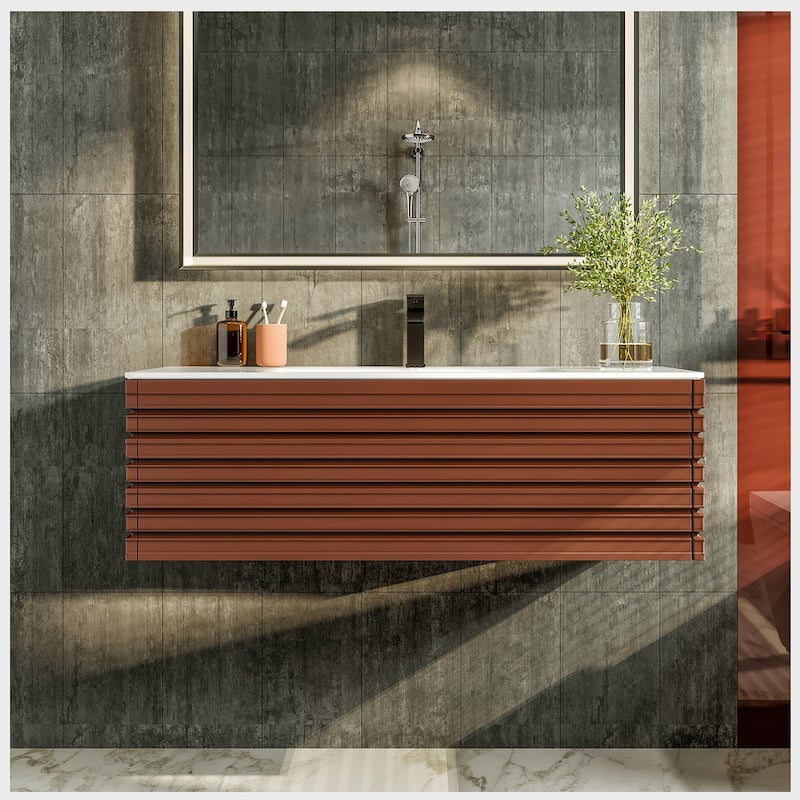 Eviva Dream 40" Terracotta Wall Mount SS Bath Vanity with Solid Surface Top