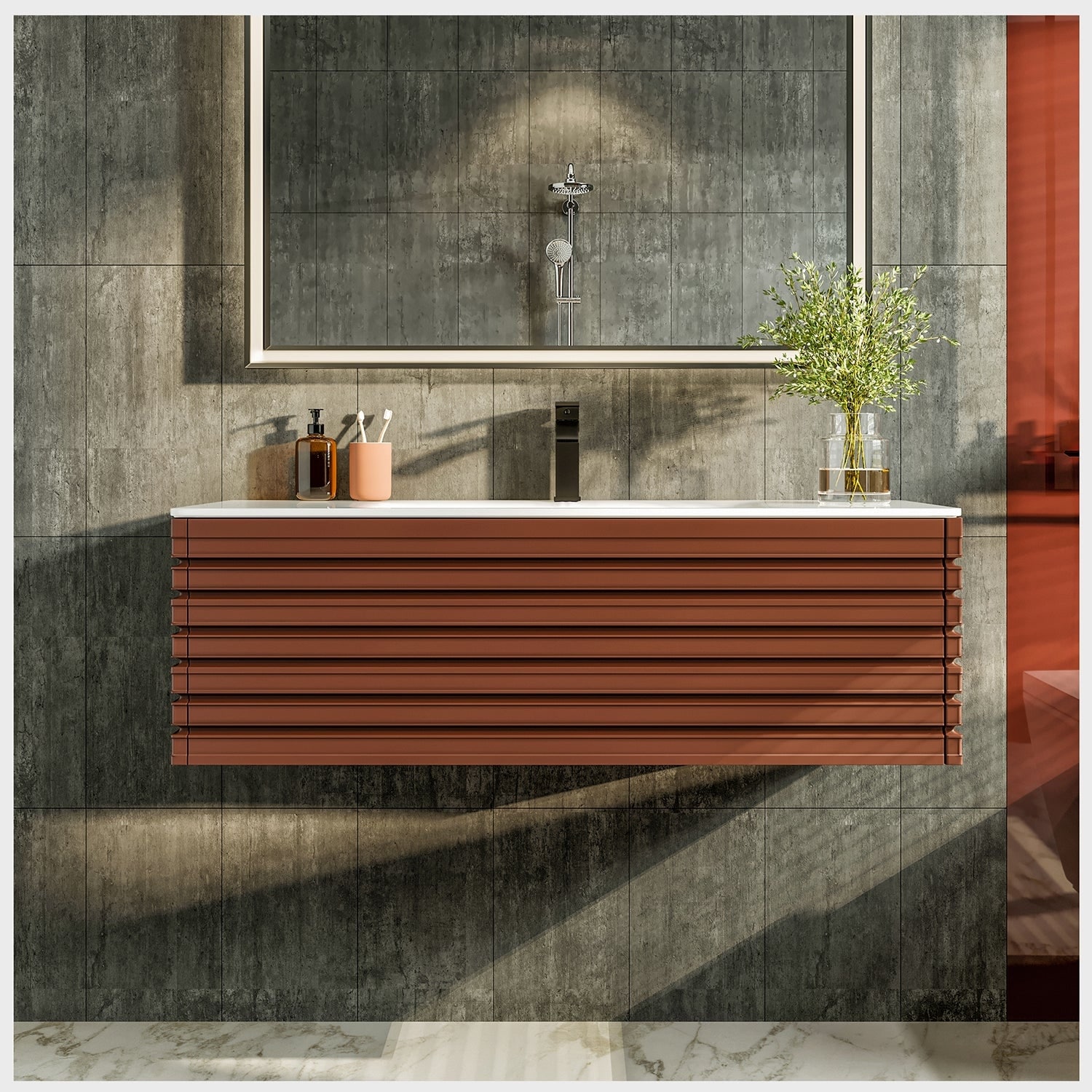 Eviva Dream 40" Terracotta Wall Mount SS Bath Vanity with Solid Surface Top