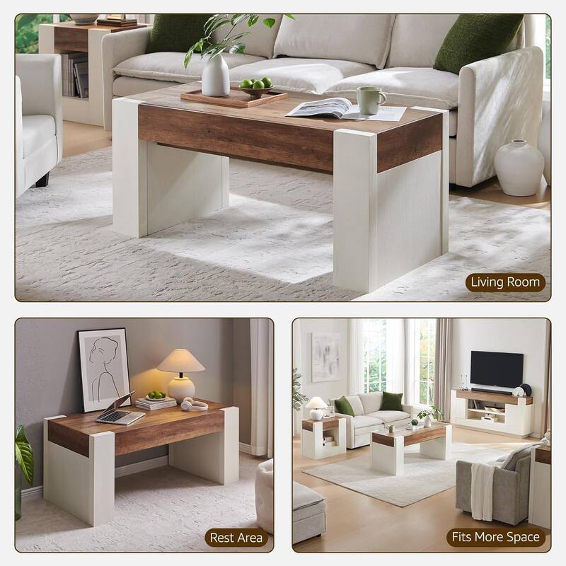 Modern Coffee Table, Wooden Living Room Table w/ Hidden Storage Drawer
