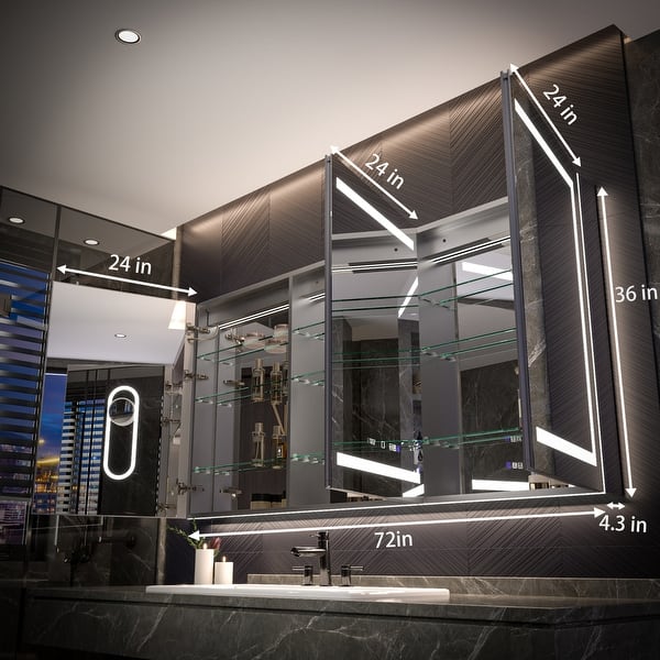 dimension image slide 0 of 5, Modland 48"-72"W x 36"H Lighted Bathroom Medicine Cabinet with Backlit & Frontlit Modes,Anti-Fog