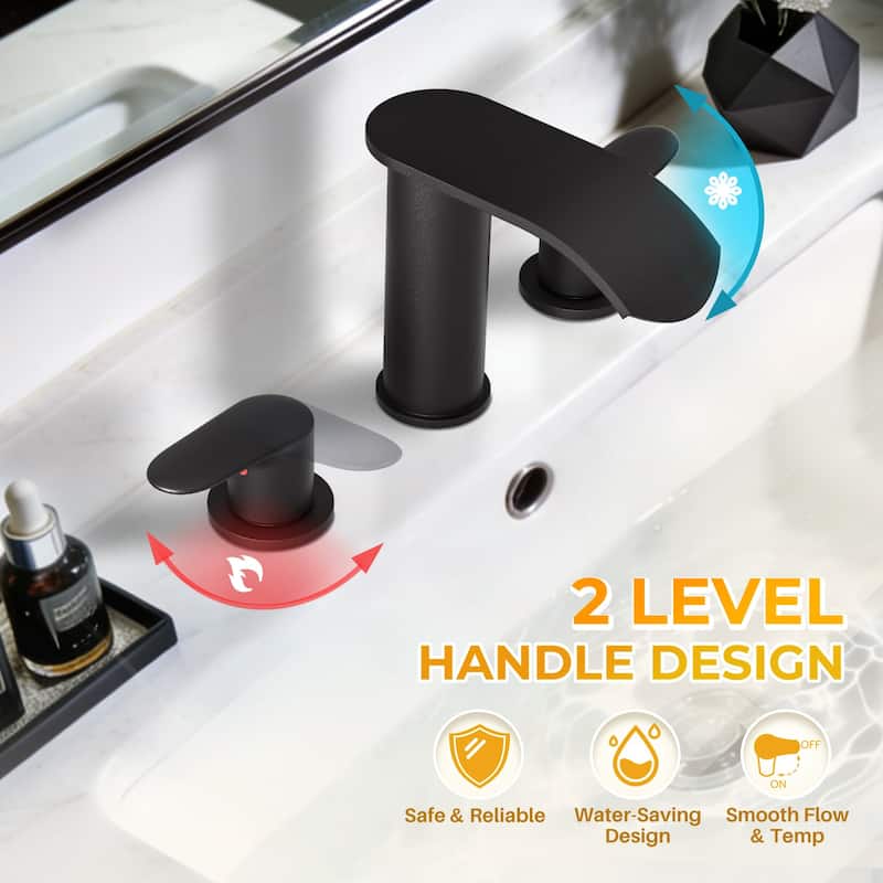 WOWOW 8 in.Double Handle Waterfall Bathroom Faucet with Pop-up Drain