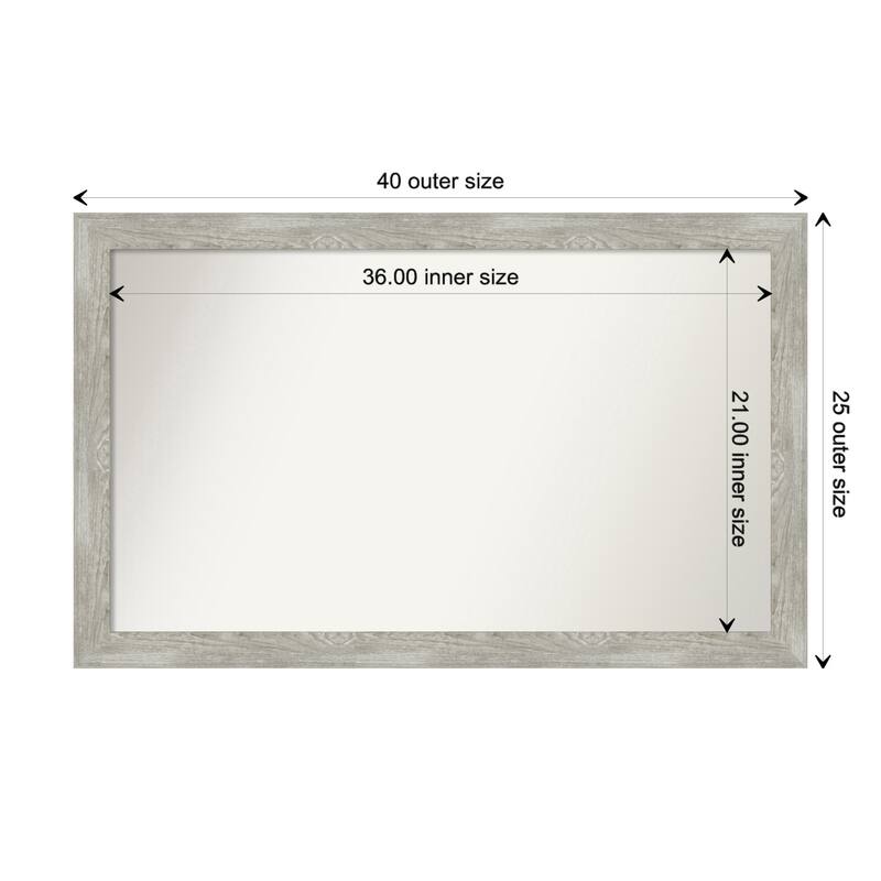 Dove Greywash Narrow Framed Non-Beveled Custom Wall Mirror, Bathroom Vanity Mirror - Outer Size: 39.5 x 24.5