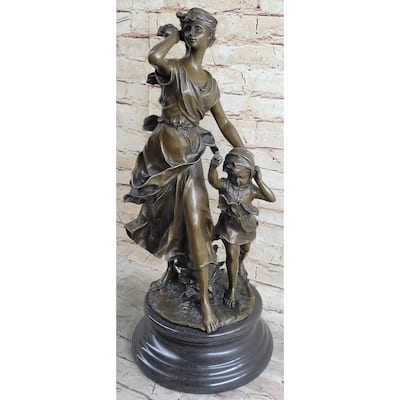 Young Mother Child Bronze Statue Sculpture Vintage Style Decor By Moreau