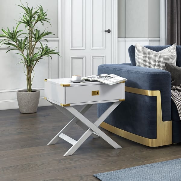 slide 2 of 11, Yore Contemporary 24-inch Solid Wood 1-Drawer Side Table by Furniture of America White