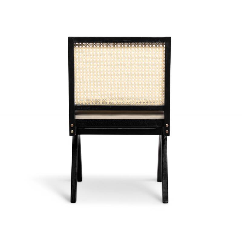Dining Chairs Set of 2, Ergonomic Upholstered Kitchen Side Chairs, Accent Chairs with Rattan Backrest & Solid Wood Legs
