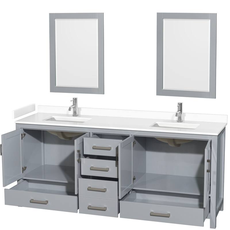 Sheffield Double Bathroom Vanity Set, Cultured Top, 24-Inch Mirrors