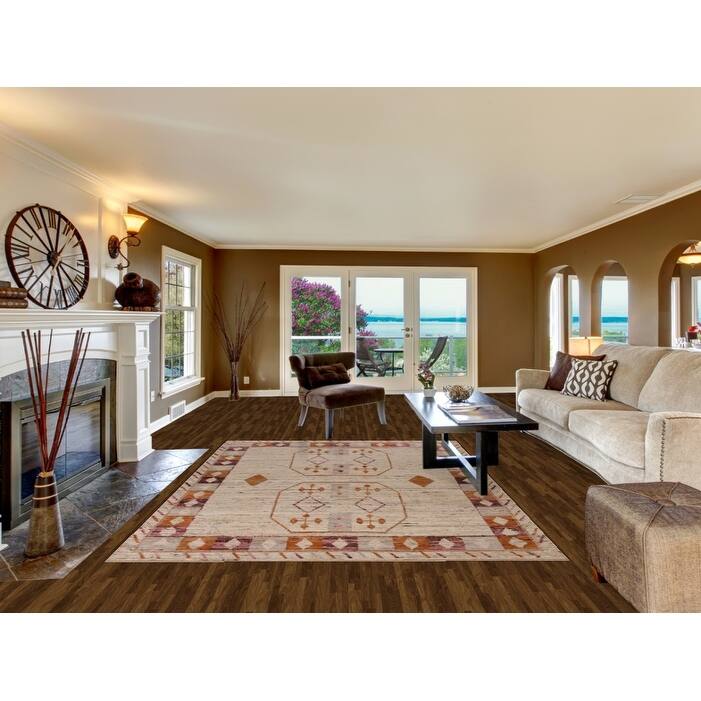 Geometric Beige Moroccan Oriental Area Rug Handmade Tribal Wool Carpet - 6'11" x 9'9"