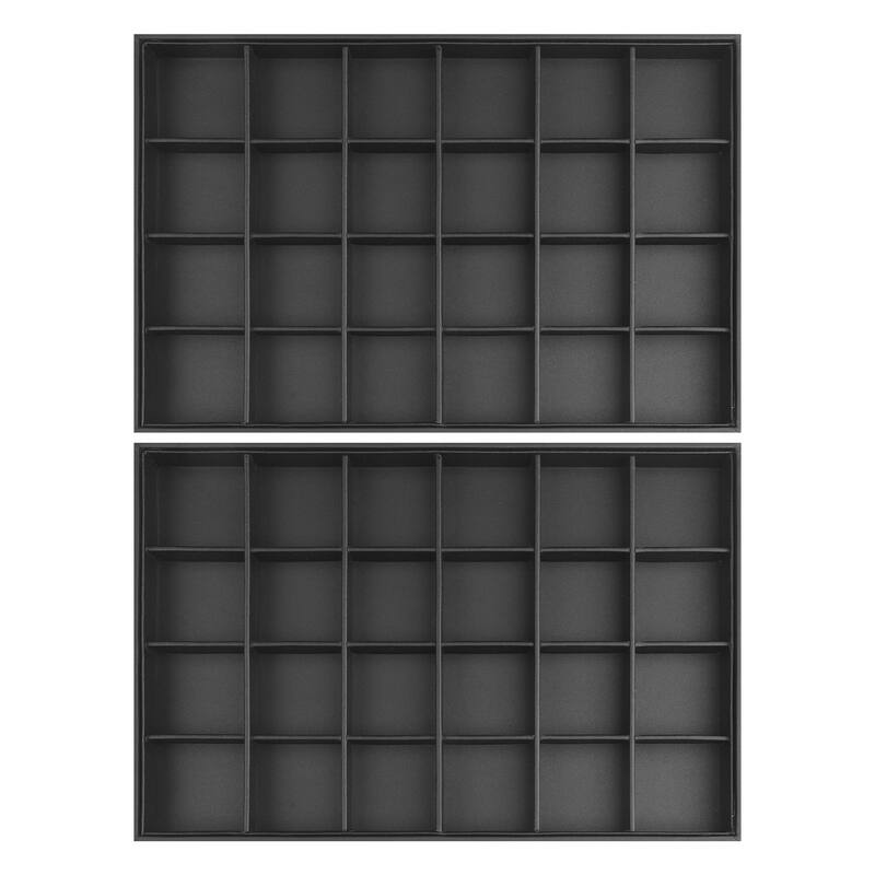 Set of 2 Stackable Jewelry Organizer Trays with Removable Dividers for Drawers, PU Leather Jewelry Organizer Drawer - Black - 24 Grid Tray