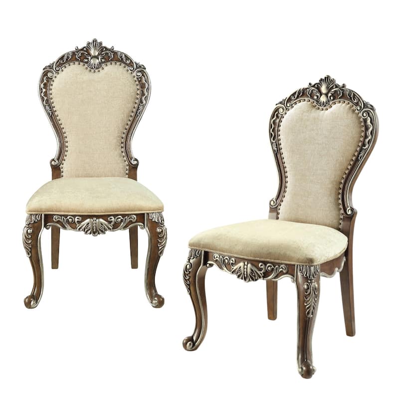 HomeRoots Set of Two Gray and Oak Upholstered Chenille And Solid Wood Dining Side Chairs - 24.00 in. x 44.00 in. x 26.00 in.