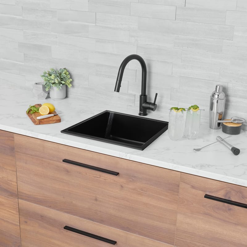 Dual mount 22 inch Black Composite Granite Single Bowl Kitchen Sink