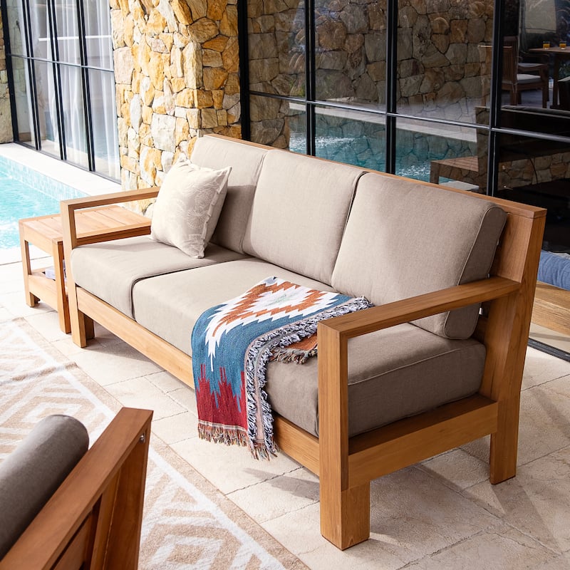 Cambridge Casual Logan Teak Outdoor 3-Seater Sofa with Sunbrella Cushion