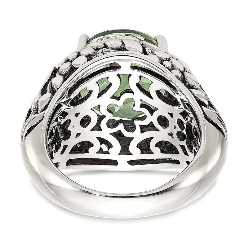 Curata 925 Sterling Silver With 14k Green Quartz Ring