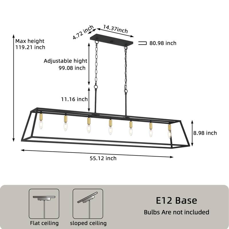 55In Farmhouse Black/ Gold 7-light Linear Dining Chandelier with UL Certified - 55 inches