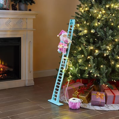 43" Animated Pastel Super Climbing White Santa