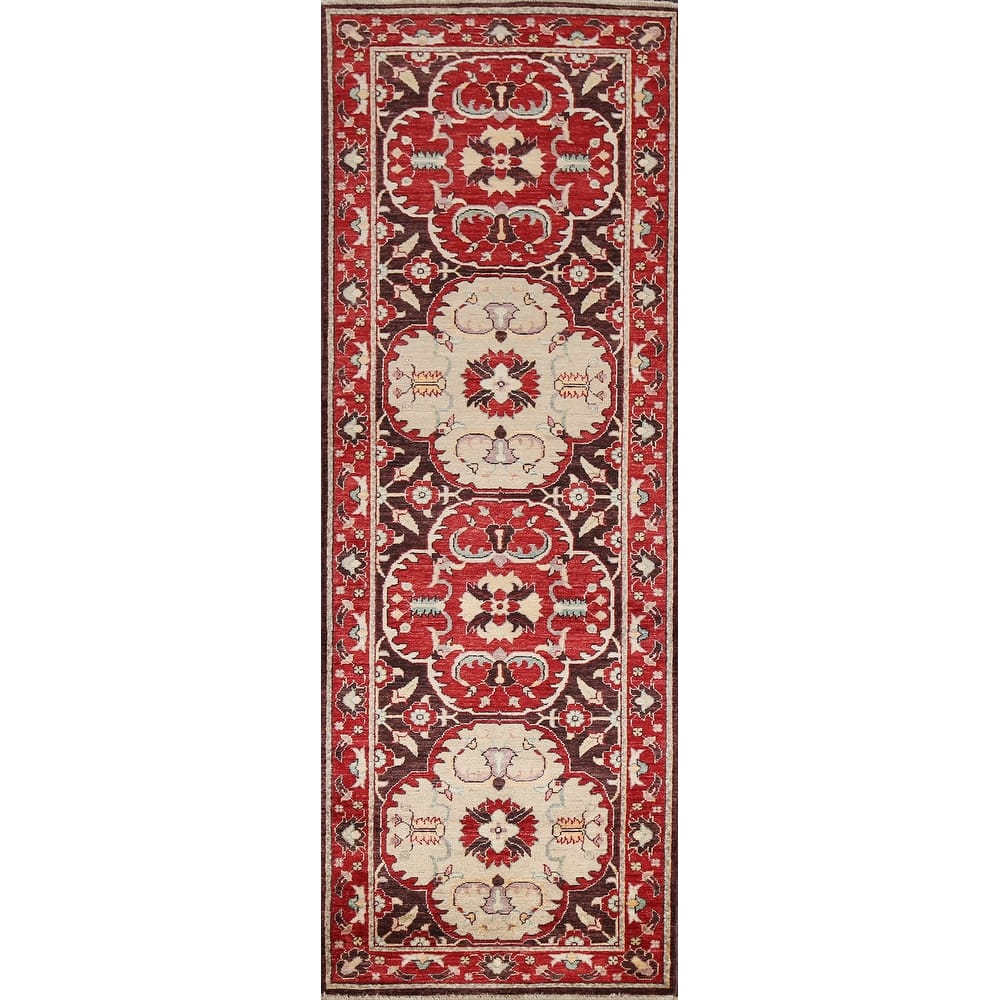 Hand Knotted Oriental 100% Wool Carpet Traditional Floral Brown Kazak Runner Rug - 8' 0'' X 2' 7''