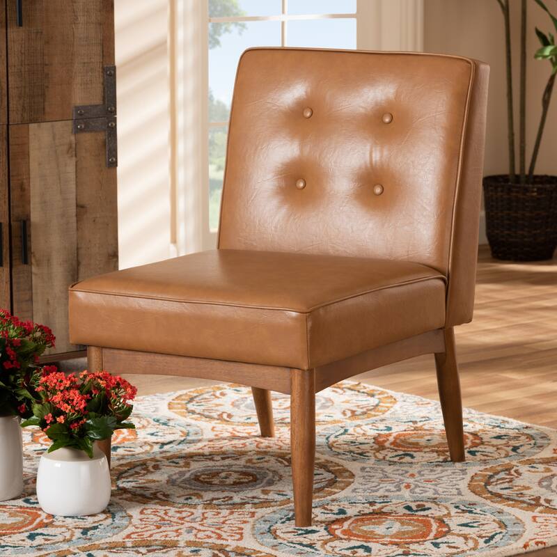 Arvid Tan Faux Leather and Walnut Brown Finished Wood Dining Chair