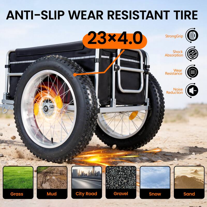 23"x4.0 Fat Tires Bike Cargo Trailer, 150LBS Load Capacity Heavy-Duty Bicycle Wagon Cart, Foldable Compact Storage