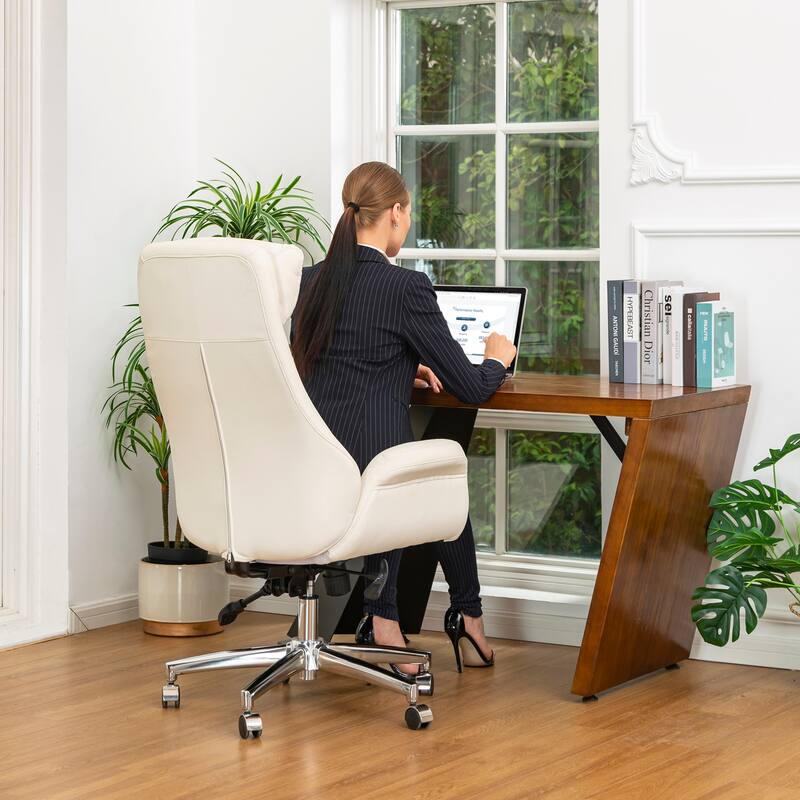 Glitzhome 48-inch Mid-century Adjustable Swivel Faux Leather Office Chair