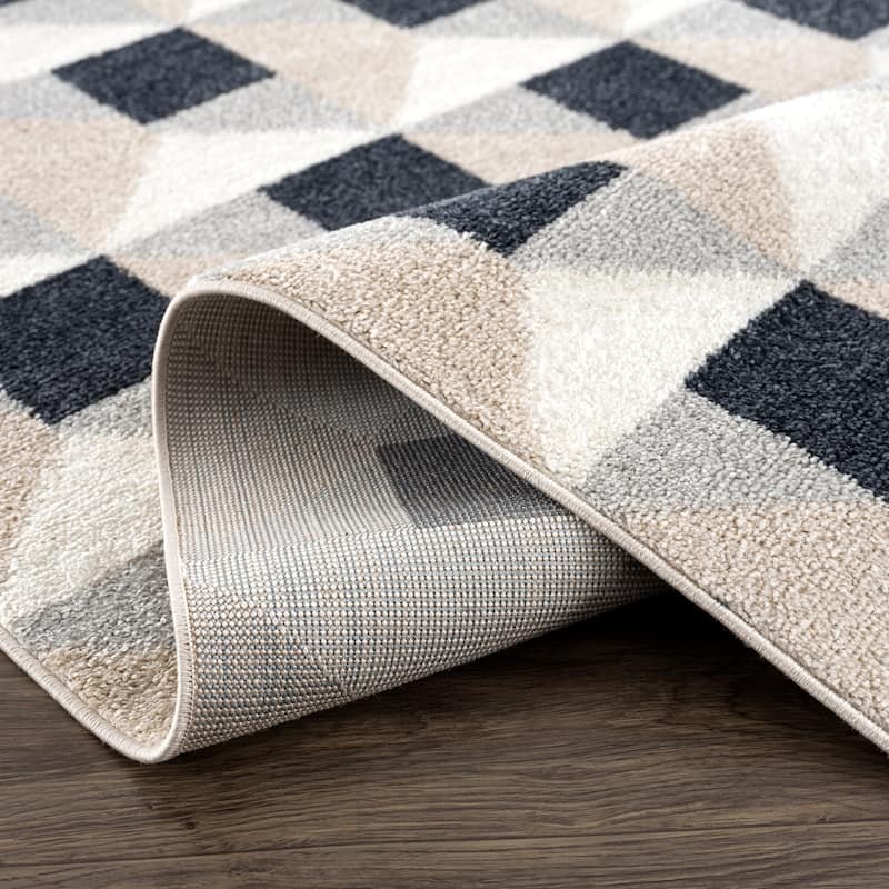 Abani Rugs Nuevo NUE100A Square Grid Pattern Cream Black Area Rug