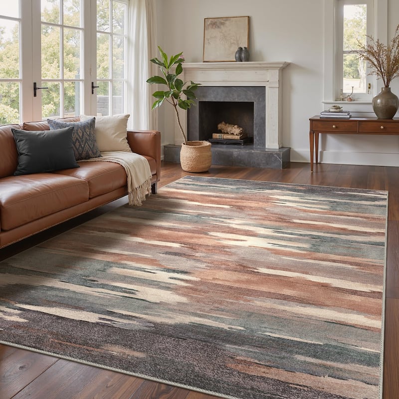 Mcow Modern Abstract Machine Washable Low Pile Area Rugs