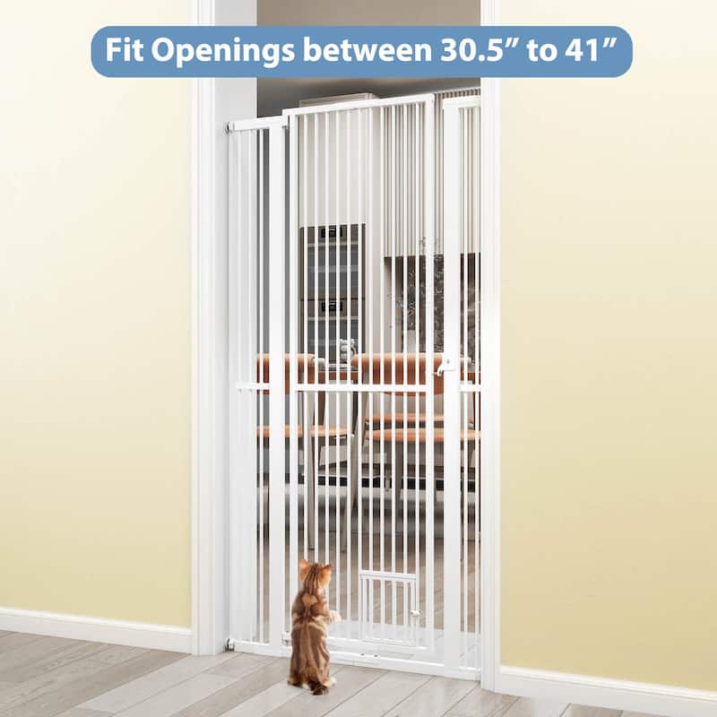 Costway 59"/67.5" Extra Tall Pet Gate with 30.5”-41” Width & 2 - White