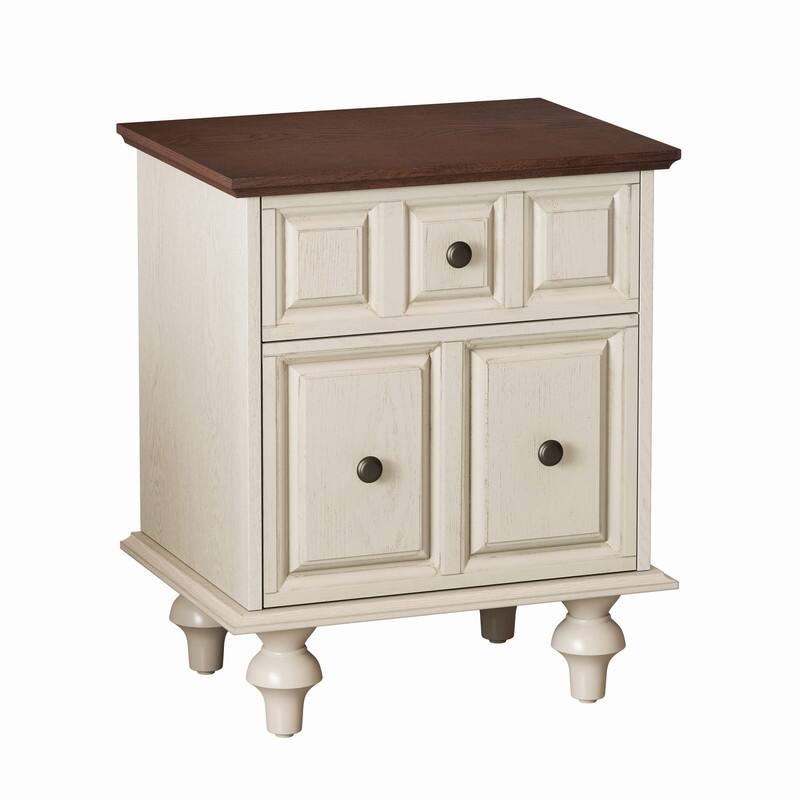 Vintage 2-Drawer Nightstand with Solid Wood Legs for Bedroom Storage Organization