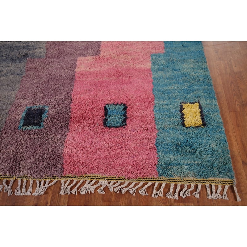 Geometric Moroccan Oriental Area Rug Handmade Multi-Color Wool Carpet - 7'1" x 10'3"