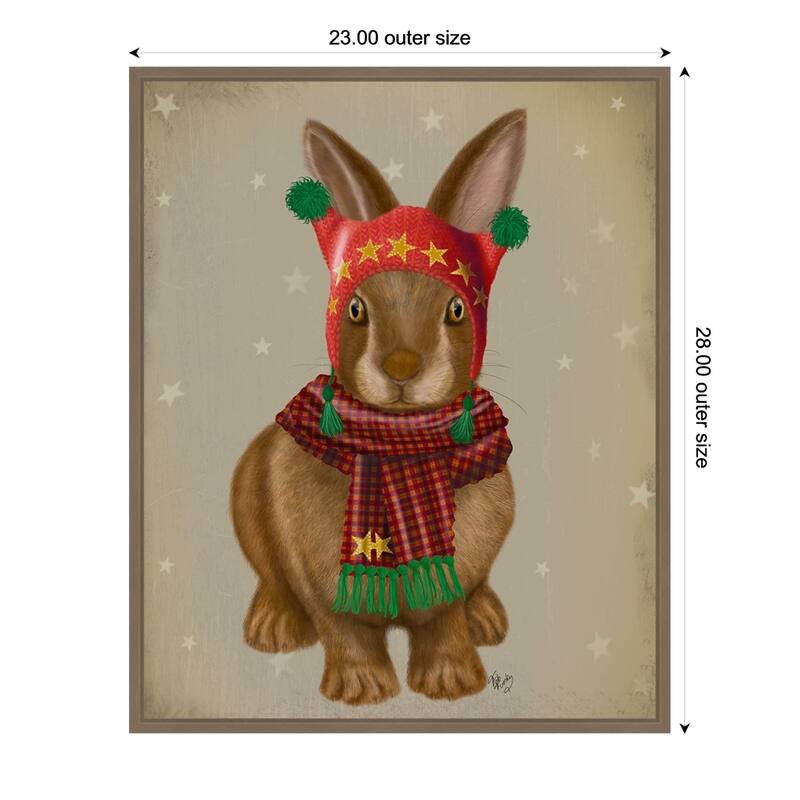 Bunny and Bobble Hat by Fab Funky (23 x 28 in.), Framed Canvas Wall Art Print - Sylvie Dark Gold