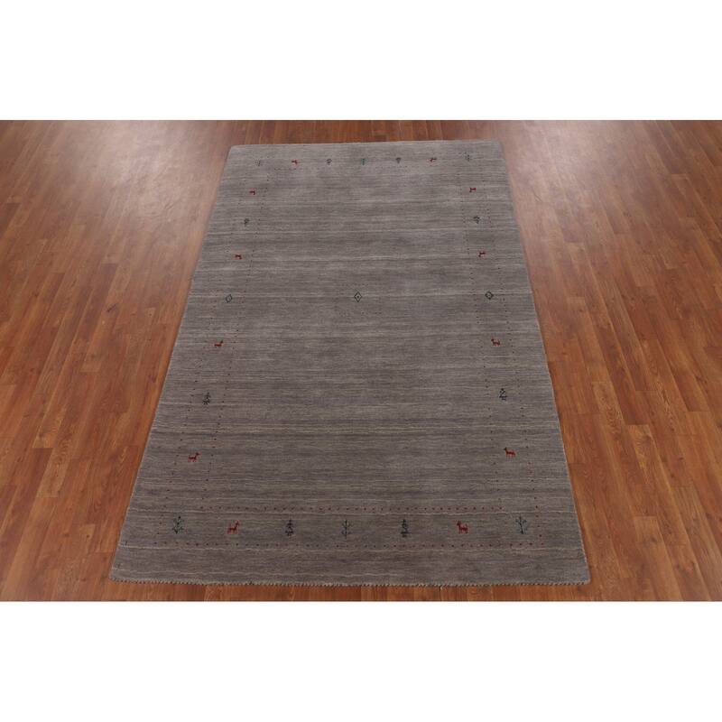 Little Animals Gabbeh Indian Area Rug Hand-Knotted Wool Carpet - 5'1"x 8'0"