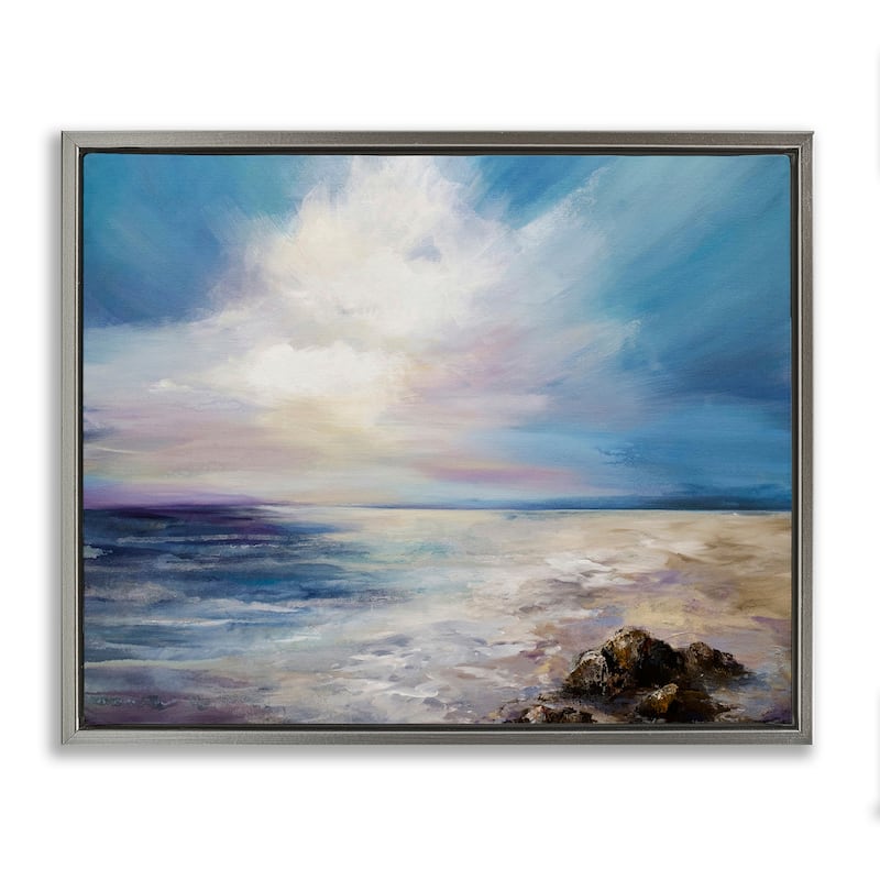 Stupell Serene Clouds over Beach Framed Floater Canvas Wall Art Design By Karen Hale - 31 x 25 - Grey