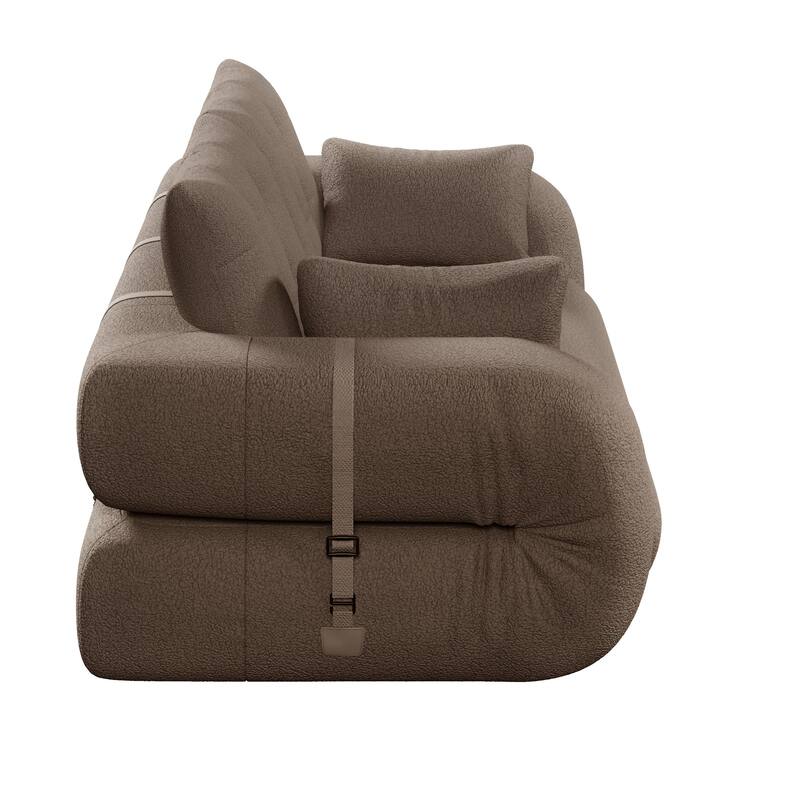 78.7" Foldable Sofa Bed, Teddy Fabric Convertible Floor Sofa Couch with Pillow, Upholstered Loveseat Sleeper Bed for Living Room