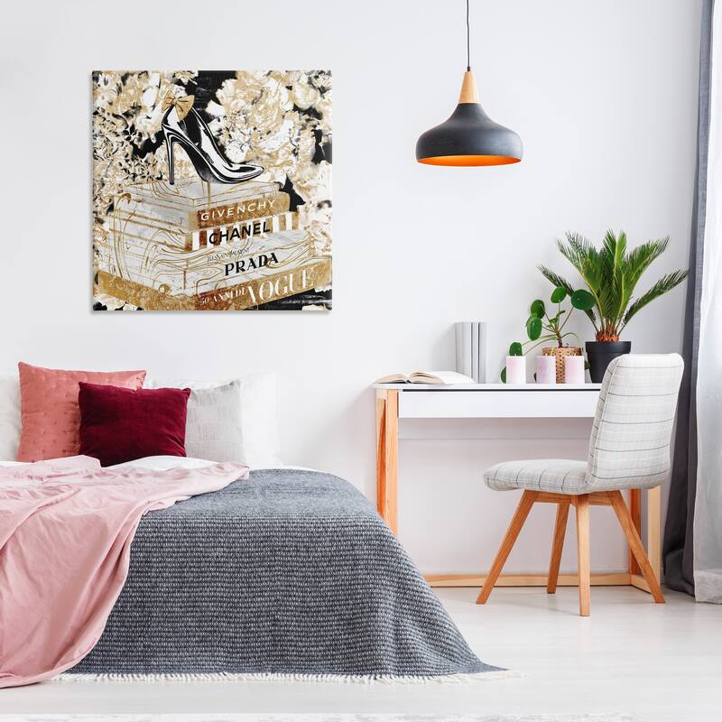 Stupell Fashion Heels and Books Black Gold Designer Details Canvas Wall Art