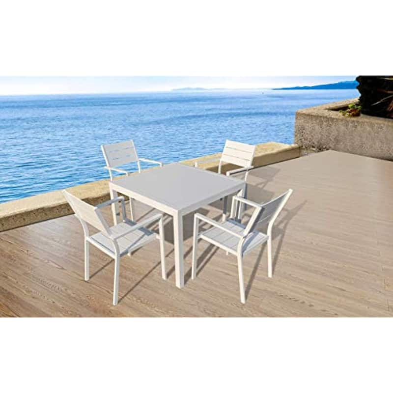 INFINITY 5 pcs White Square Aluminum Outdoor Dining Table and 4 Chairs
