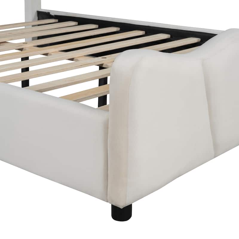 Beige Full Size Velvet Bed with Distinctive Headboard and Footboard