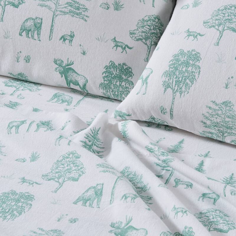 Linery & Co. Turkish Cotton Double-Brushed Christmas Flannel Bed Sheet Set