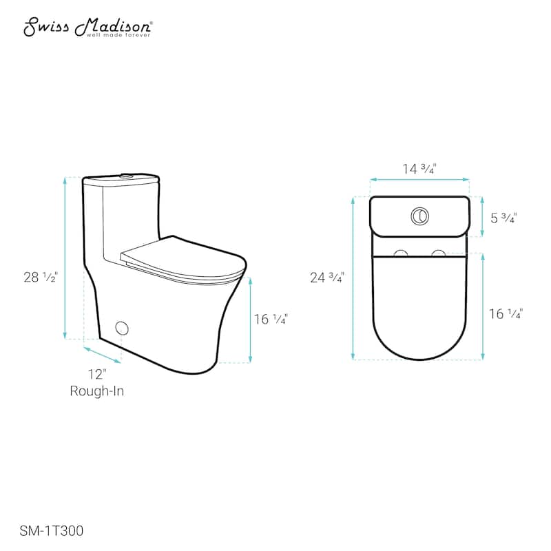 Cascade One-Piece Compact Toilet Dual-Flush 1.1/1.6" - 24.61" x 14.76" 28.35"