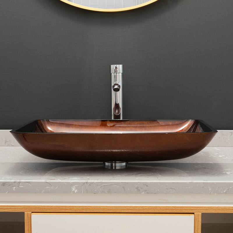 Vinnova Glass Rectangular Vessel Bathroom Sink without Faucet
