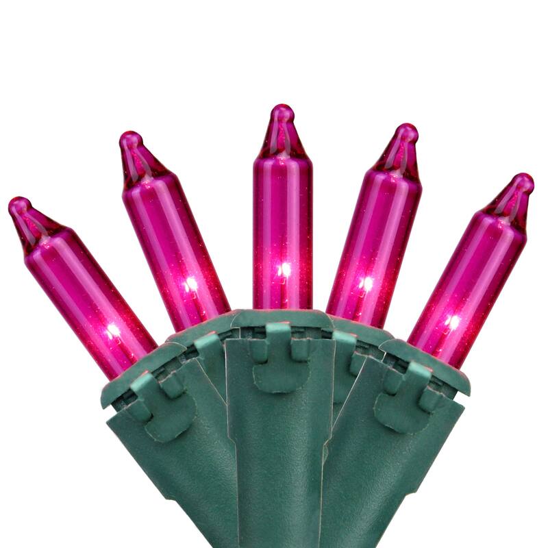 Mini Christmas Light Set - Pink - 34' Green Wire - 100ct