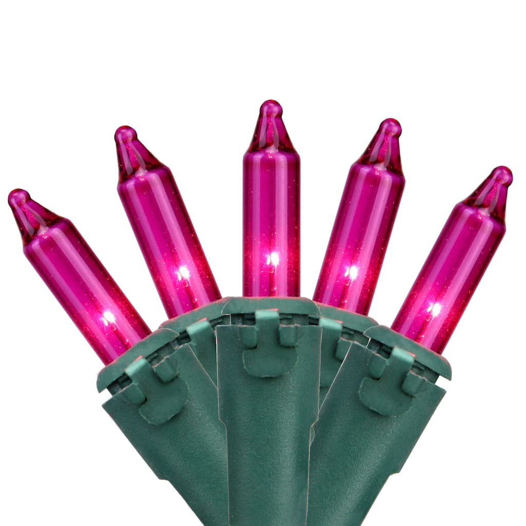 Mini Christmas Light Set - Pink - 34' Green Wire - 100ct