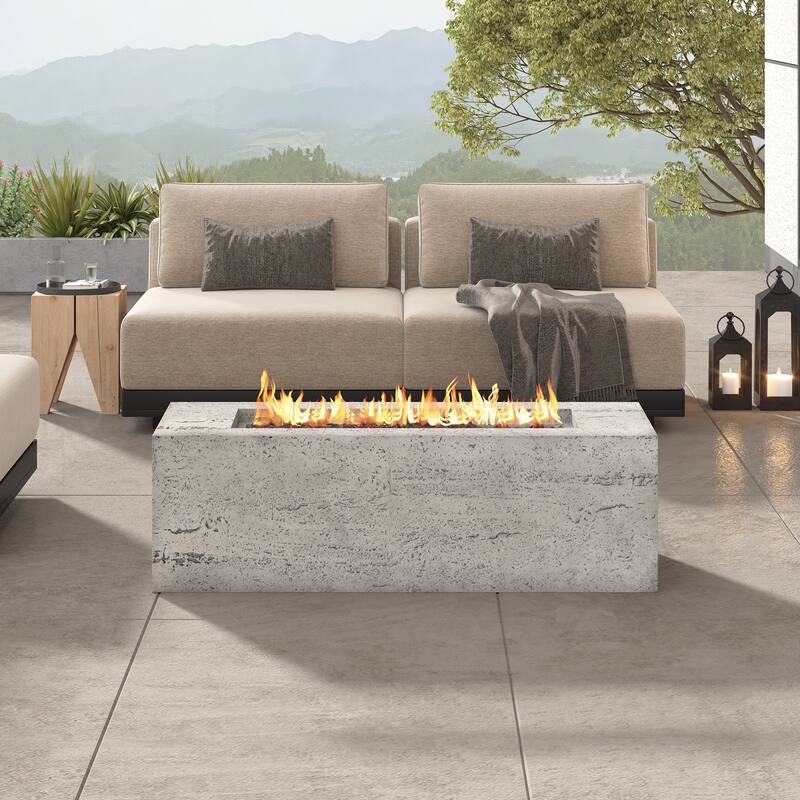 41.9" Outdoor Rectangular Propane Fire Pit 40000 BTU, Heater with Stainless Steel Burner and Free Lava Rocks, Waterproof Cover - White