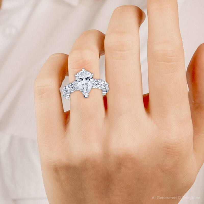 Certified 7.56Ct Pear Shape Diamond Eternity Engagement Ring Gold Lab Grown