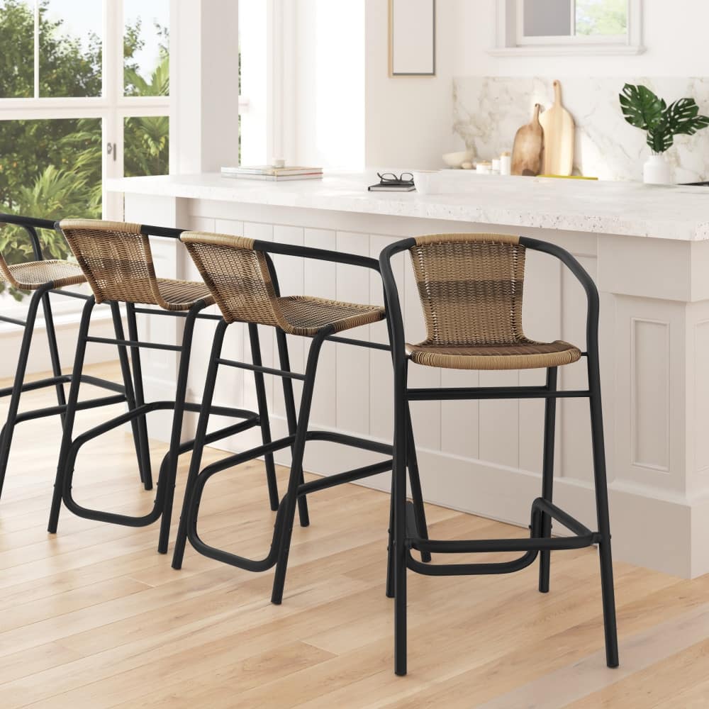 4PK Indoor/Outdoor Rattan Restaurant Barstools