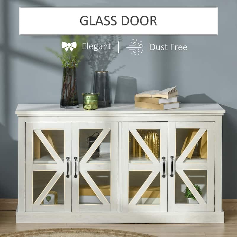 HOMCOM Rustic Kitchen Sideboard, Glass Door Buffet Cabinet, TV Stand with Adjustable Shelf for Dining Room - N/A